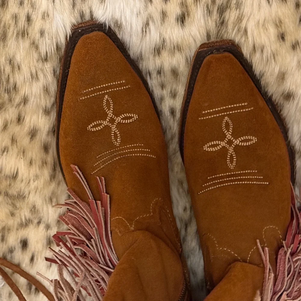 Lane Junk Gypsy Spirit Animal Fringe Over the Knee Boots - Brown and Red